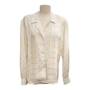 Vintage Liz Claiborne Button Up Blouse Long Sleeve Pleated Square Pattern SZ 10